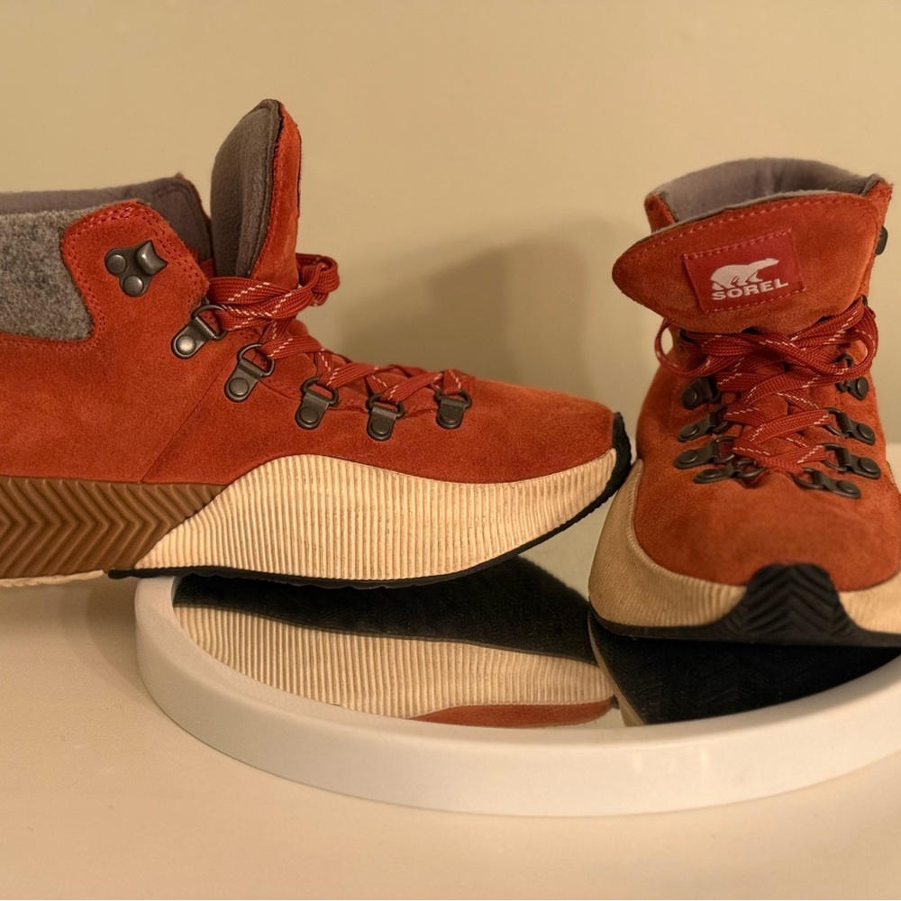 Sorel Women's Suede High-Top Sneakers — Burnt Orange — Size 8.5
